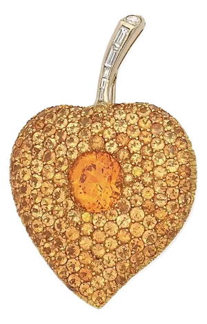 Spessartite and Diamond Brooch by Storied Park Avenue Jewelry Designer Christopher Walling