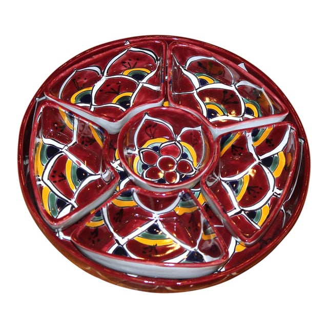 Mexican Hand Painted, Mexican Talavera 7-Piece Appetizer Serving Dish For Sale