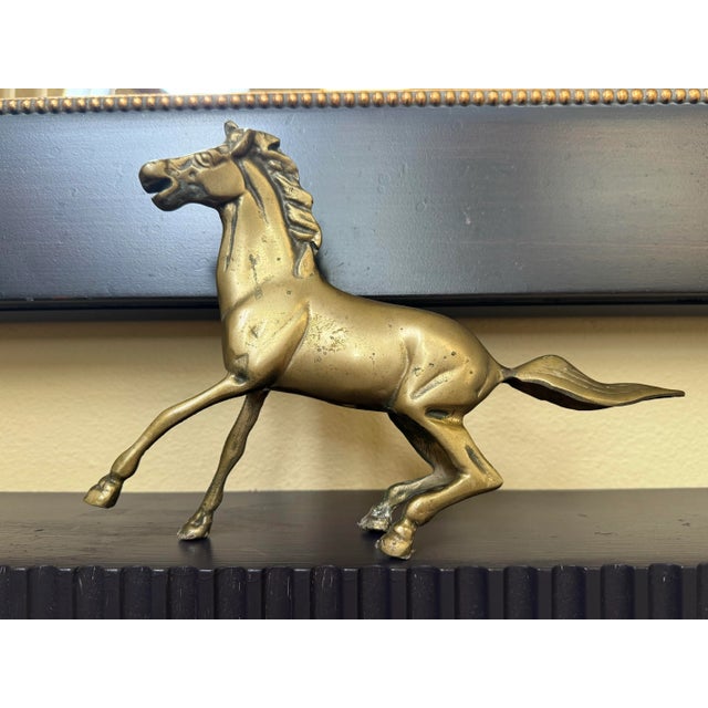 Farmhouse Vintage English Country Solid Brass Galloping Horse Figurine For Sale - Image 3 of 11