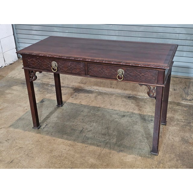 Late 20th Century Baker Historic Charleston Chinese Chippendale Mahogany Writing Desk For Sale In Cleveland - Image 6 of 16