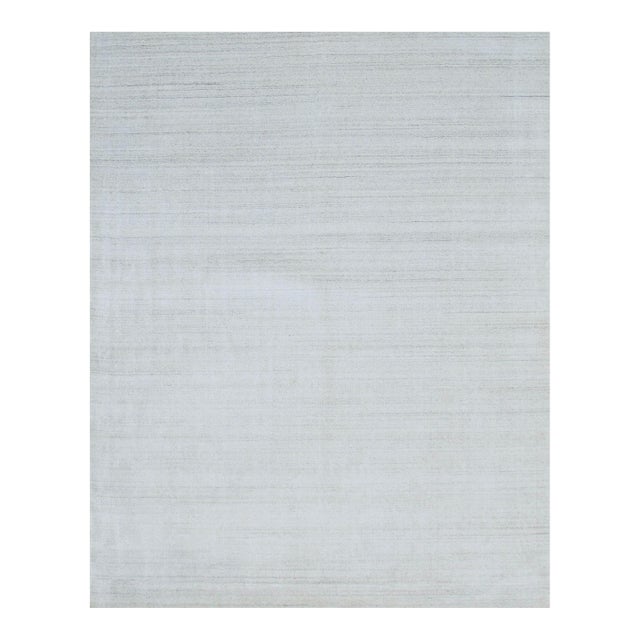 8x10 Xena Maya Ivory Solid Minimalist Modern Handmade Wool & Viscose Carpet Rug For Sale