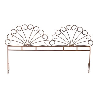 Vintage French Country Double Peacock Style Metal King Headboard Bronze Colored For Sale