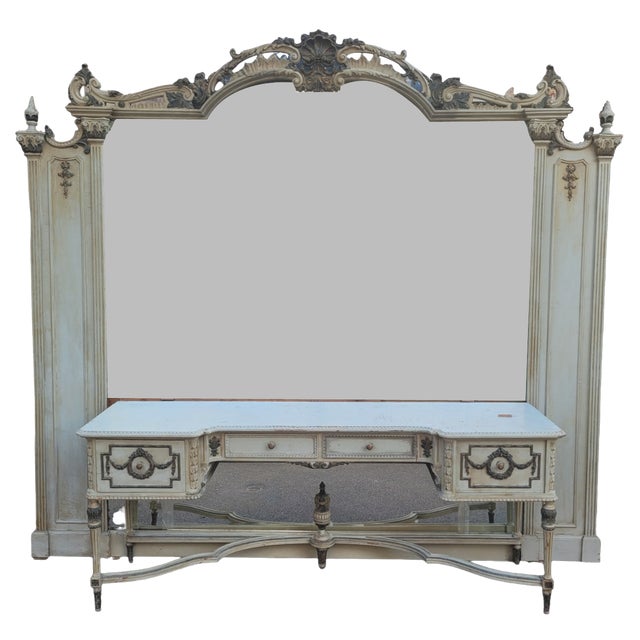 Dressing Table in Lacquered Wood with Louis XVI Style Mirror, Early 20th Century For Sale