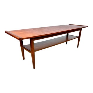Mid Century Danish Modern Teak Two-Tier Surfboard Coffee Table For Sale