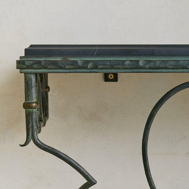 Brown French Verdigris Bronze + Black Marble Wall-Mounted Console, 1940s For Sale - Image 8 of 9