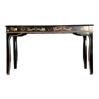 Chinoiserie Black Lacquered Console Table For Sale