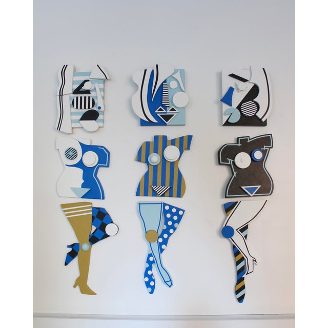 Figural work by Angela Chrusciaki Blehm featuring a geometric style and bold color. This piece is a sculptural work that...