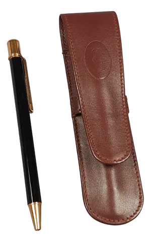 Vintage 24 Karat Gold-Plated Black Must de Cartier Ballpoint Pen with Case from Cartier, Set of 2