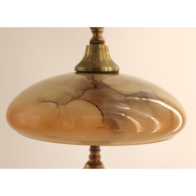 Art Nouveau Vintage Art Nouveau Blown Glass Table Lamp W/ Brass Base, Caramel Slag, Houze For Sale - Image 3 of 15