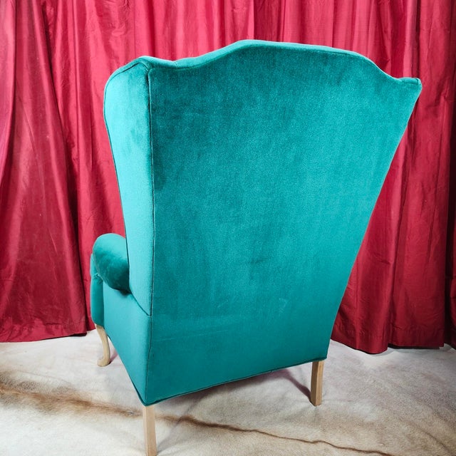 Scalamandre Wuthering Heights Emerald Green Velvet Upholstered Grandfather Chairs of Late 20th Century - 2 Available For Sale - Image 11 of 16