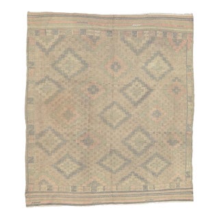 Mid 20th Century Mid 20th Century Washed Out Vintage Embroidered Kilim For Sale