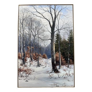 Heinrich Steen, Forest Path in Winter, 1907, Watercolor For Sale
