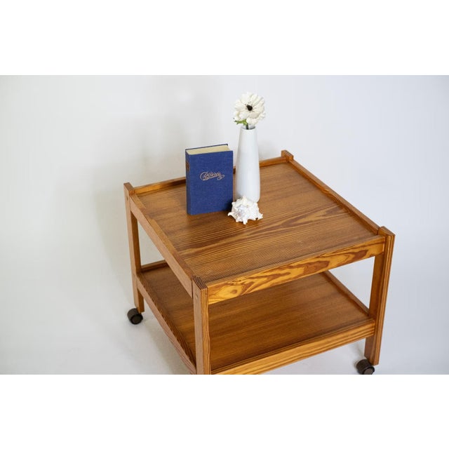 Vintage Teak 2-Tier Tea Trolley with Wheels For Sale - Image 4 of 7
