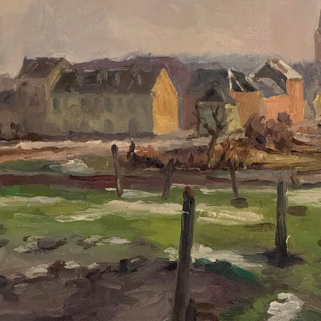 Antique Oil Painting on Canvas by Victor Fermans 'Winter Village Landscape' For Sale - Image 11 of 16