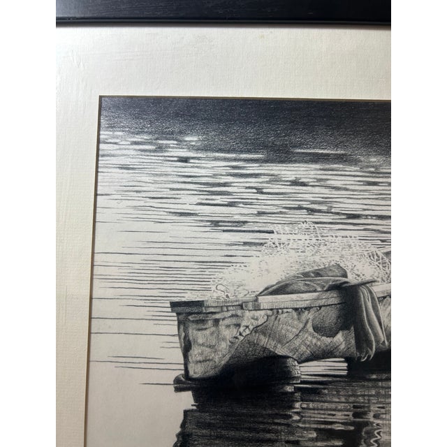 Howard Moo Young “At Rest” Original Pencil Drawing — Fisherman’s Boat, Signed 2011 For Sale - Image 4 of 8