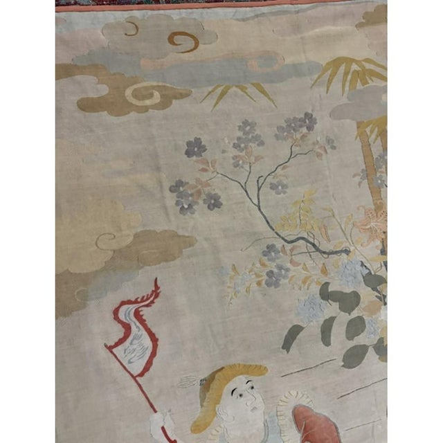 1920s Beige Field Artistic East Asian Heritage Antique Japenese Kesi Woven Rug For Sale In New York - Image 6 of 7