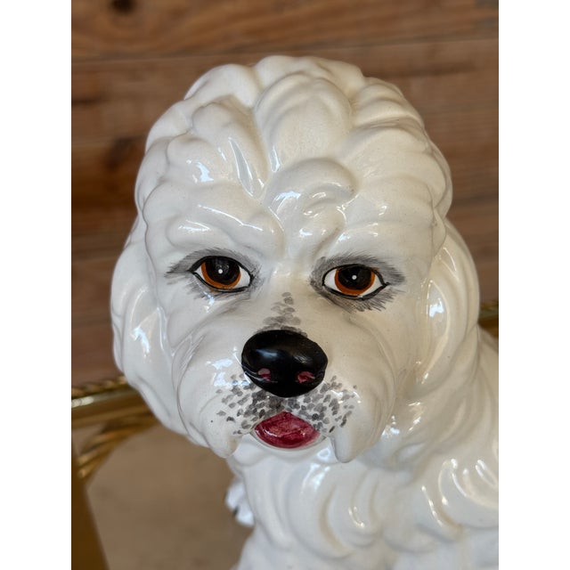 Charming vintage Italian glazed ceramic dog figurine featuring beautifully sculpted fur details and expressive hand-...