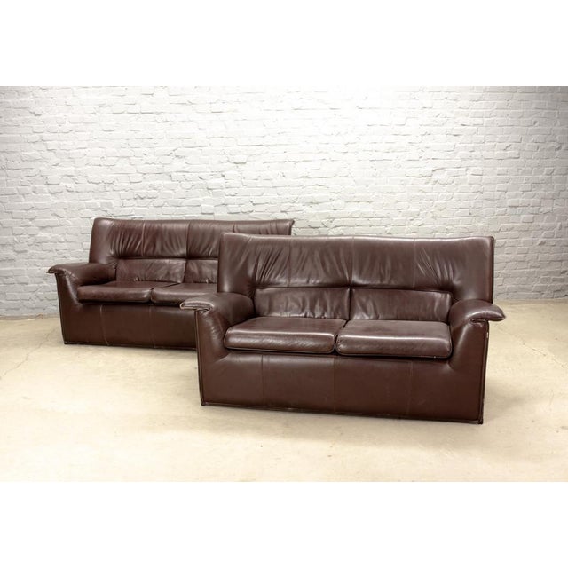 1970s Set of Brown Leather Model Lauriana Sofas by Tobia & Afra Scarpa, 1970s For Sale - Image 5 of 18