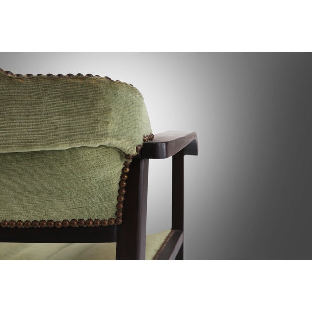 Black Art Deco Armchair in Black Lacquered Wood and Green Velvet, Belgium, 1930s For Sale - Image 8 of 13