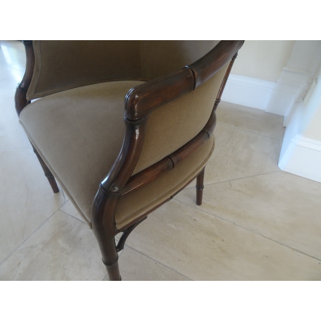 Vintage Faux Bamboo Tub Chair in New Mo Hair Fabric For Sale - Image 4 of 9