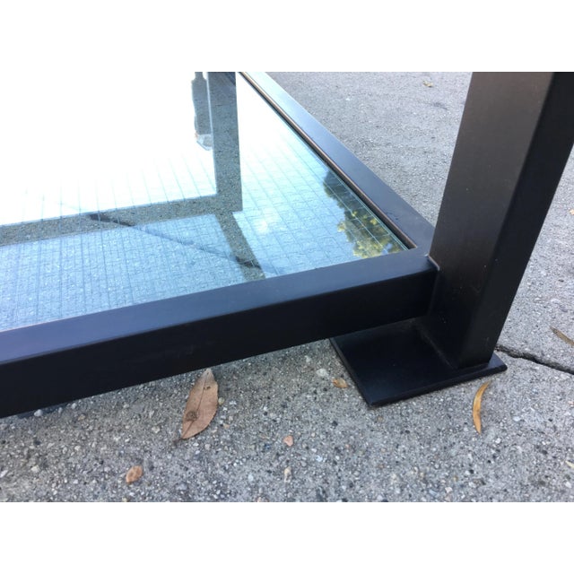 Knoll Coffee Table Attributed to Joseph D’Urso – Black Iron Frame With Wire Glass, 1970s–80s For Sale In Los Angeles - Image 6 of 11