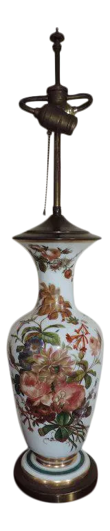Large 19th Century Opaline Glass Baluster Shaped Vase with Hand Painted Flowers as a Lamp