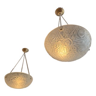 Art Deco Pendant Lights with Electrified Cords from Verrerie D'art Degué, 1930s, Set of 2 For Sale