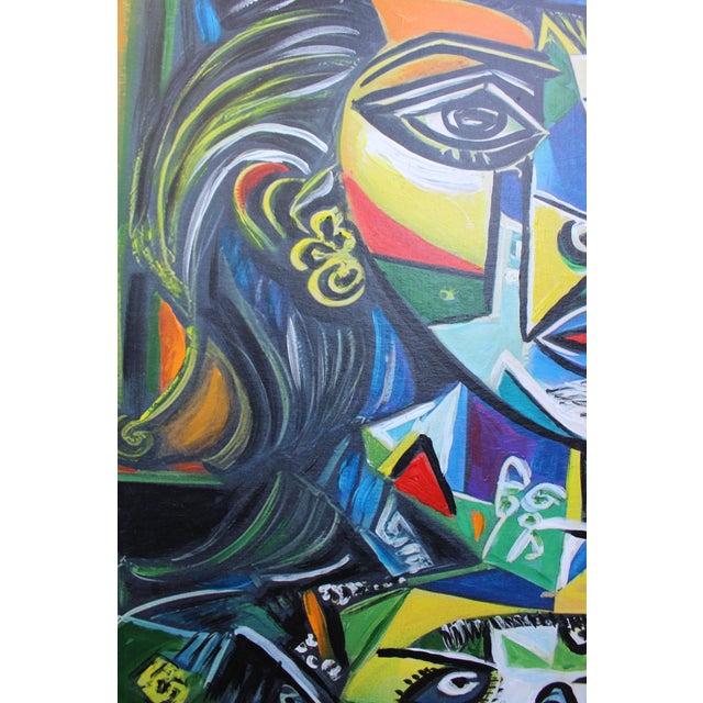 Sky Blue 1970s Cubist Oil Painting For Sale - Image 8 of 8