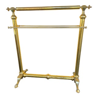 Late 19th Century Victorian Brass Quilt Blanket Rack Stand Holder With Clasped Hands For Sale
