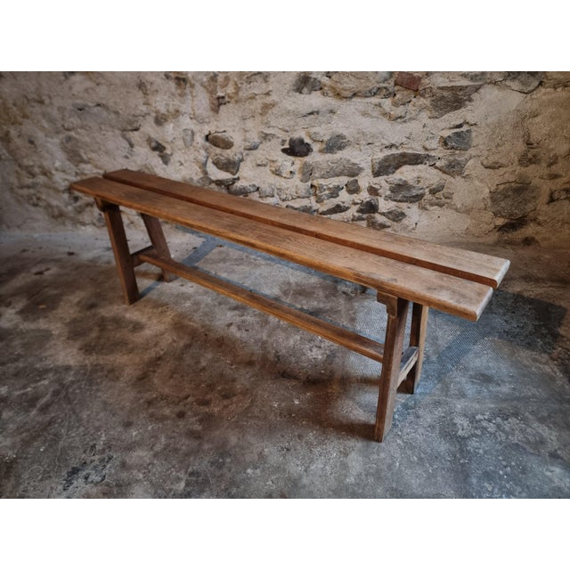 Brown Vintage French Oak Bench, 1950s For Sale - Image 8 of 12