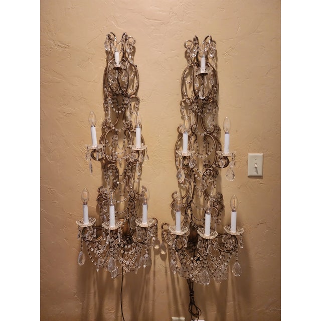 Metal Extra Long Italian Beaded Sconces For Sale - Image 7 of 11