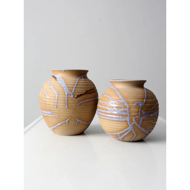 Vintage Studio Pottery Vase Pair For Sale - Image 4 of 13
