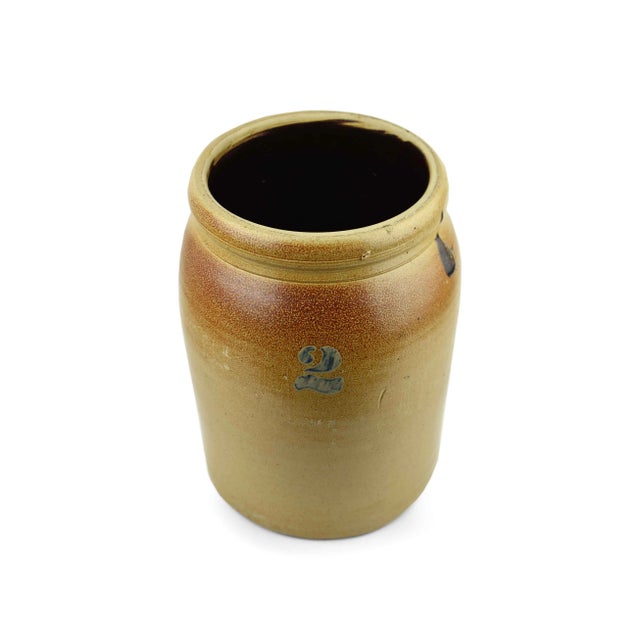 Early 20th Century Antique Early 1900's American 2 Gallon Salt Glazed Stoneware Crock For Sale - Image 5 of 7