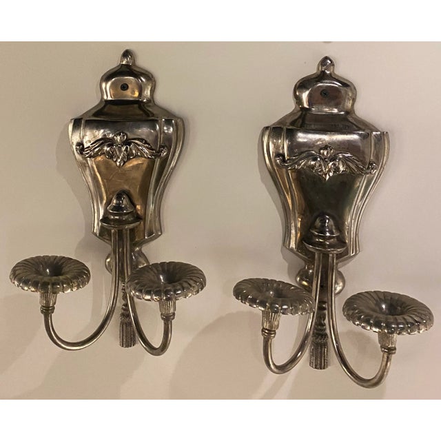 1930’s Silver Plated Sconces - Pair For Sale In New York - Image 6 of 6