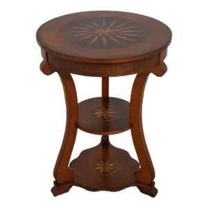Round Inlaid Top Tiered Lamp Table