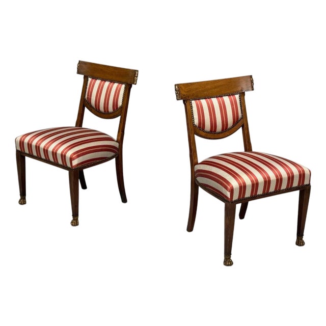 Neoclassical Style, Occasional Chairs, Carved Wood, Silk, England, 19th C. For Sale