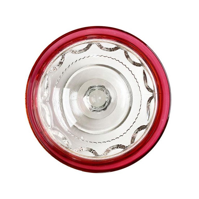 Art Deco Faceted Flashed Cranberry Thumbprint Coupe Glasses - Set of 5 For Sale - Image 3 of 3