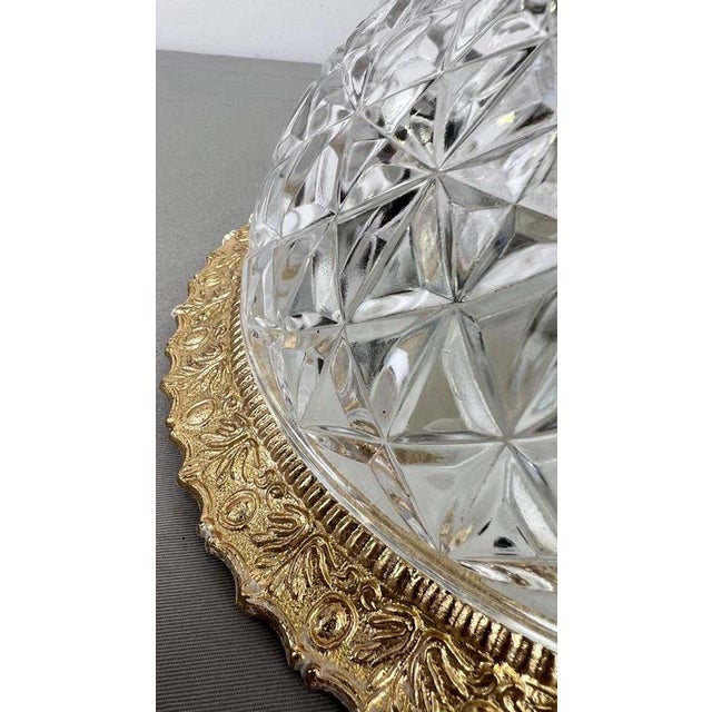 Gold Vintage French Brass and Crystal Ceiling Lamp For Sale - Image 8 of 12