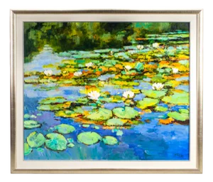 H.Hess, Water Lilies, 1980s, Oil on Canvas