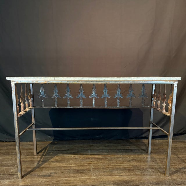 Metal Antique French Wrought Iron Console Table With Marble Top For Sale - Image 7 of 10