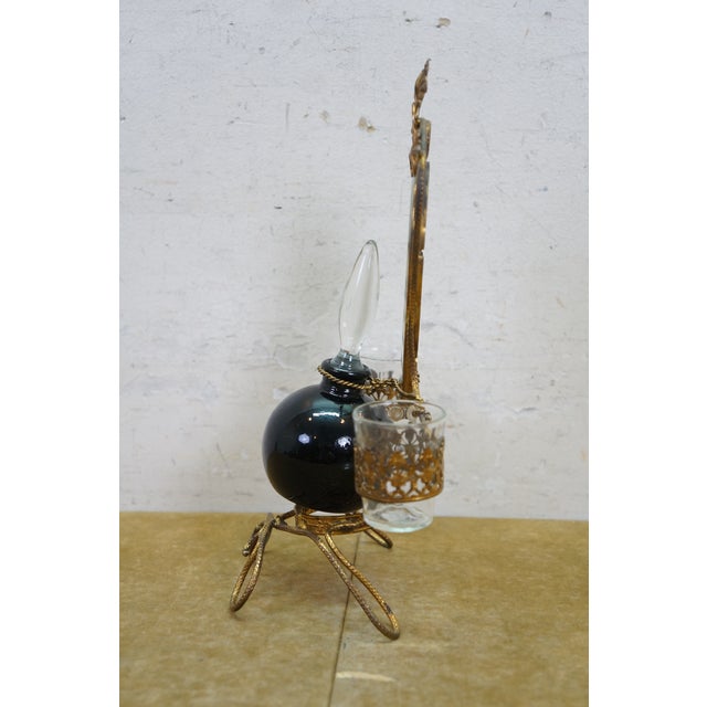 Antique French Napoleon III Gilt Brass Table Top Perfume Vanity Set & Mirror 10" For Sale - Image 10 of 18