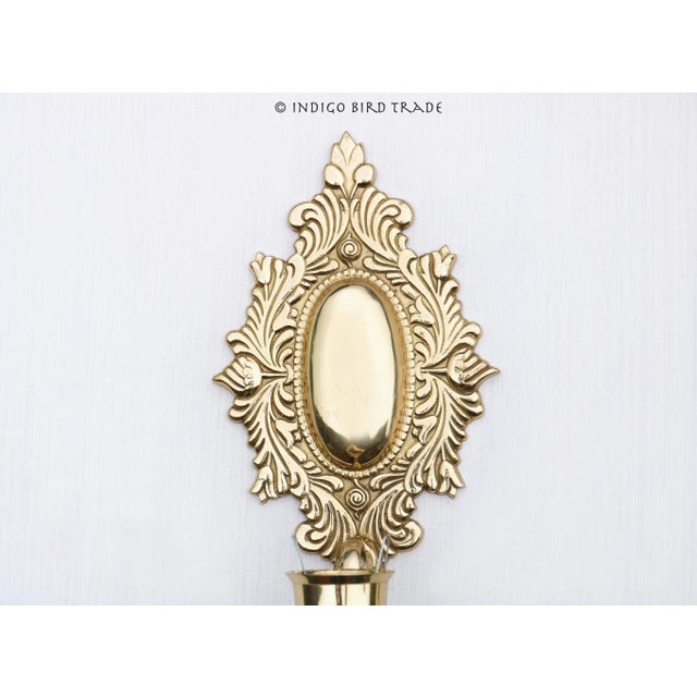 Pair of Vintage Brass Ornate Wall Sconces French Style For Sale - Image 4 of 10