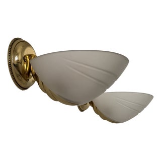 Vintage Brass and Frosted Glass Wall Lights, Italy, 1970s, Set of 2 For Sale