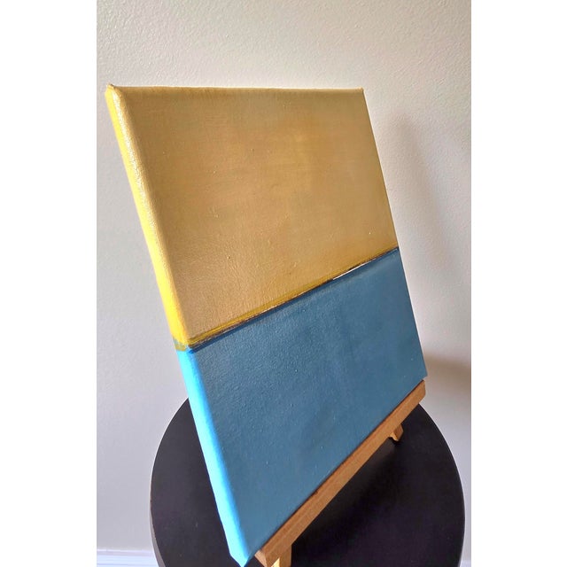 Contemporary Yellow & Blue Abstract Acrylic Painting For Sale - Image 3 of 4