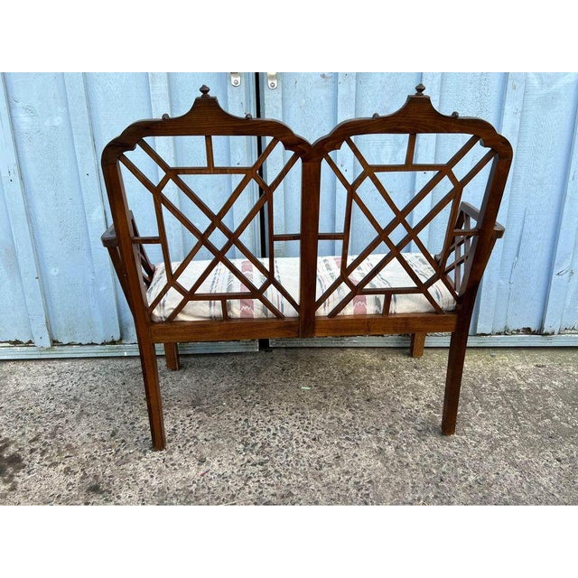 Early 20th Century Chippendale Pagoda Chinioserie Style Bench For Sale - Image 9 of 11