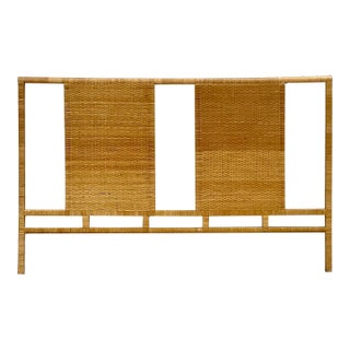 Late 20th Century Vintage Coastal Woven Rattan King Headboard For Sale