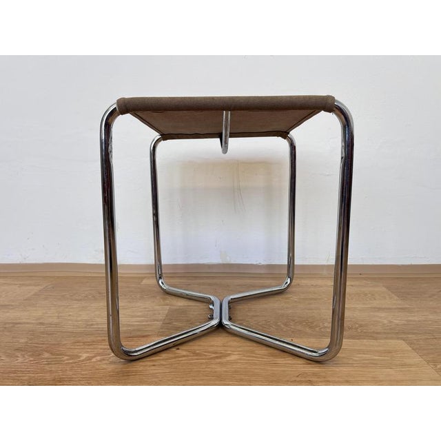 Brown Bauhaus Tubular Chrome Steel B8 Stool attributed to Marcel Breuer for Thonet, 1930s For Sale - Image 8 of 10