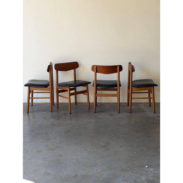 Set of 4 Danish Teak Dining Chairs With Black Leather Seats | Mid-Century Modern 1960s For Sale - Image 4 of 11