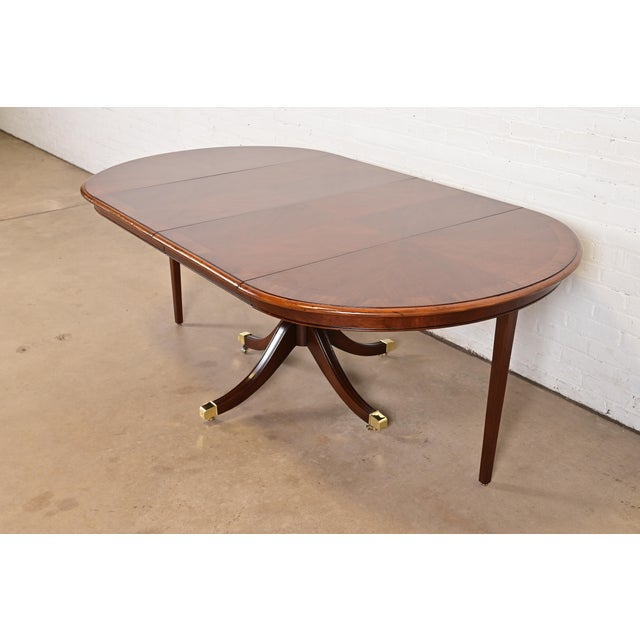Wood Baker Furniture Style Georgian Banded Mahogany Pedestal Extension Dining Table, Newly Refinished For Sale - Image 7 of 11