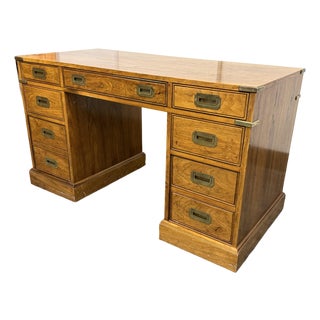 National Mt. Airy Campaign Oak Desk, Vintage For Sale
